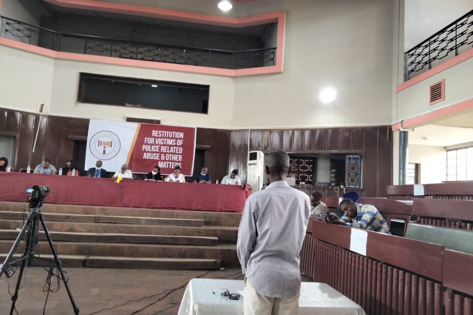 Picture of a witness testifying before the Oyo State Judicial Panel of Inquiry on March 10, 2021