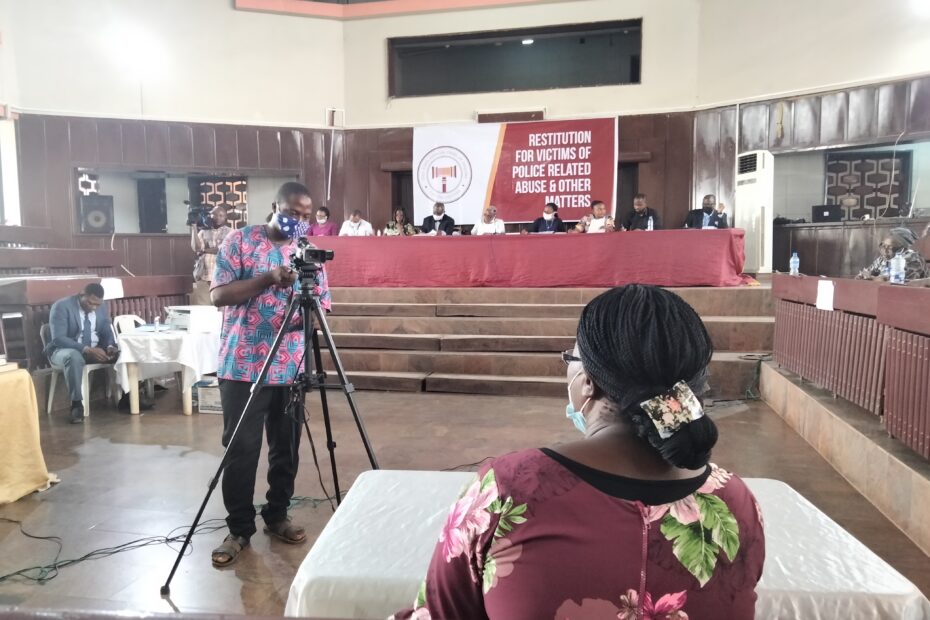 Picture of a witness testifying at the Oyo State Judicial Panel of Inquiry on March 4, 2021