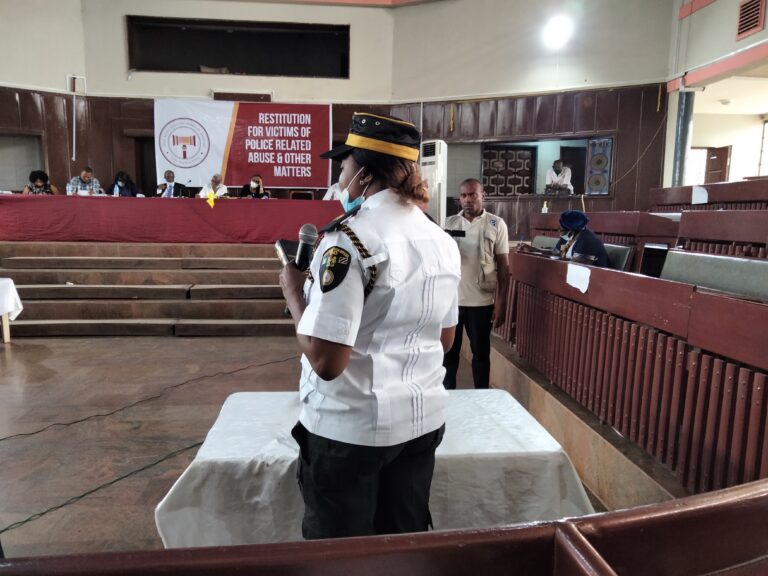 Picture of a witness testifying before the Oyo State Judicial Panel on March 17, 2021
