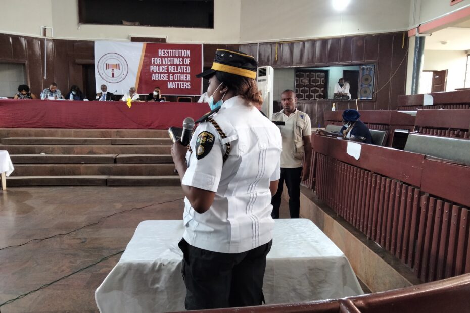 Picture of a witness testifying before the Oyo State Judicial Panel on March 17, 2021