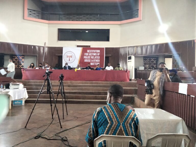 Picture of a witness testifying before the Oyo State Judicial Panel of Inquiry on March 9, 2021