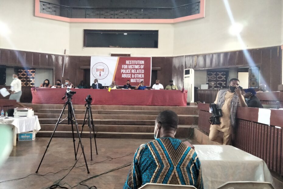 Picture of a witness testifying before the Oyo State Judicial Panel of Inquiry on March 9, 2021