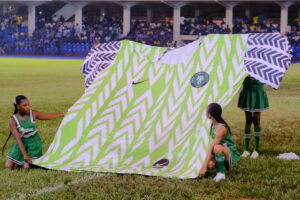 Life-size Super Eagles jersey at the commissioning of the Lekean Salami Sports Complex, Adamasingba