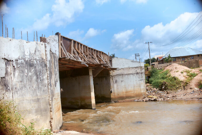 Picture of the construction of flood management structure at Ikumapayi, Olodo , Ibadan taken on November 12, 2021