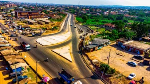 Picture of the nearly completed dualisation of section 2 of the 12.5 km Challenge-Odo Ona Elewe-Apata Road Dualisation taken on 11 December 2023