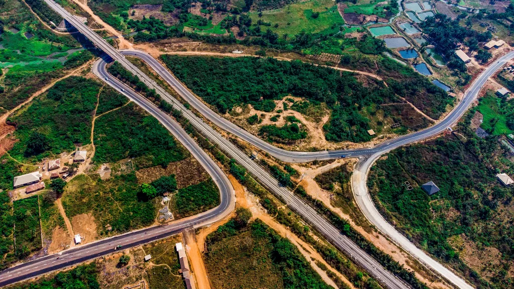 Picture of the completed rehabilitation of the 10.3 km Ido-Omi Adio Road taken on 24 December 2023