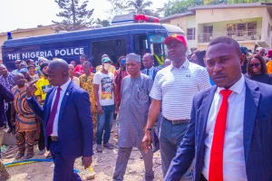 Governor Seyi Makinde and Oyo State Government officials visiting the site of the Bodija Explosion on 17 January 2024