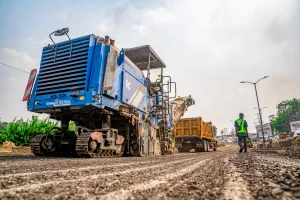 Picture of the ongoing reconstruction of the 8.5 km Mile 110-Ring Road Mobil-Challenge Car Park taken on 13 January 2024