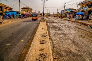 Picture of the ongoing reconstruction of the 10.8 km Bus Stop Gate-Oje-Beere-Oja Oba-Molete Under Bridge Road taken on 29 January 2024