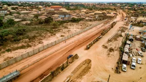 Picture of the the ongoing dualisation of the 8.3 km Akobo-Ojurin-Olorunda Abaa Road executed by Lagelu LG Council taken on 14 March 2024