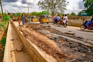 Picture of the ongoing reconstruction of Oke Adu-Ode Aje-Aremo-Orita Aperin Road (3.5 km) taken on 2 April 2024