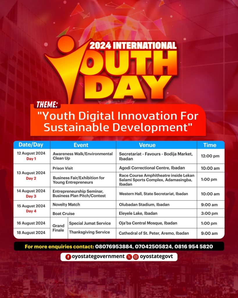 Exciting News: 4 Days for Oyo SUBEB Interviews and More Updates 2 2024 International Youth Day August 8 1