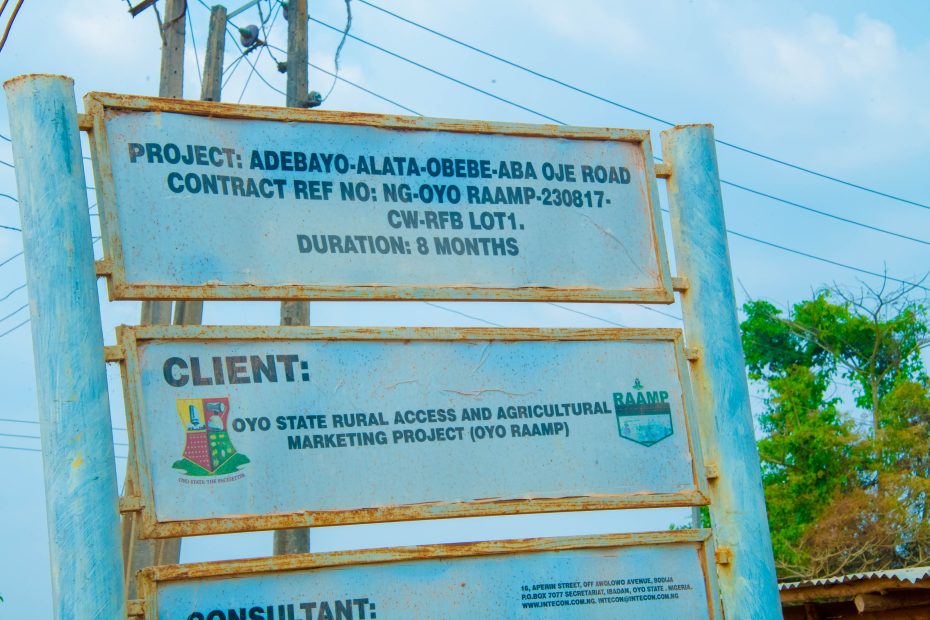 Reconstruction of Adebayo-Alata-Obebe-Aba Oje Road (8.85 km), Oluyole LGA, by the Oyo State Government Under RAAMP 1 Reconstruction of Adebayo-Alata-Obebe-Aba Oje Road (8.85 km), Oluyole LGA, by the Oyo State Government Under RAAMP, January 2026