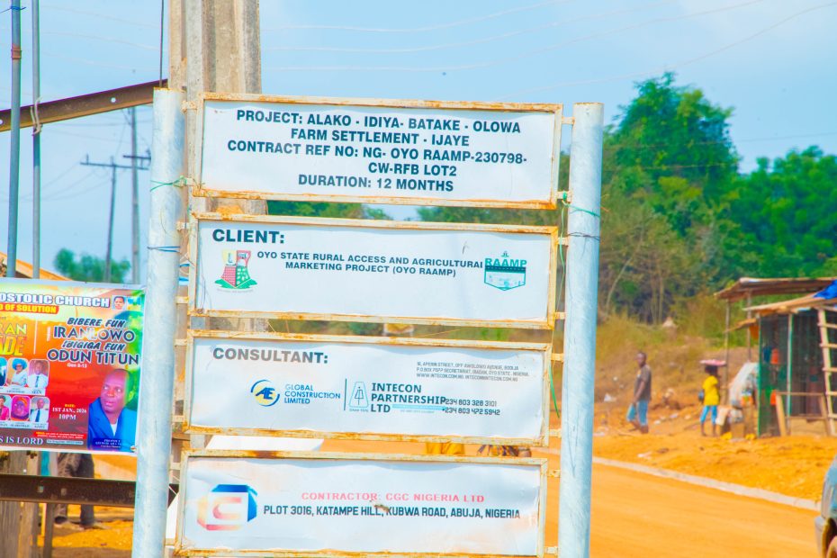 The ongoing rehabilitation of the 37.1 km Alako–Idiya–Batake–Olowa Farm Settlement–Ijaiye in Ido LGA Under RAAMP, taken in January 2026