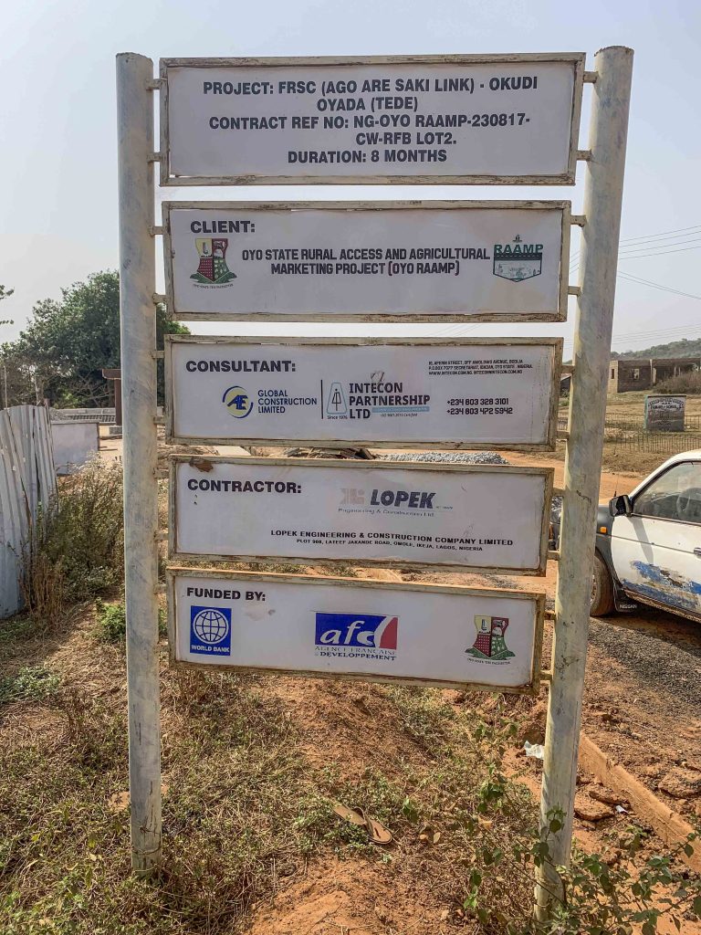 The ongoing rehabilitation of the FRSC (Ago Are–Saki Link)–Okudi Oyada (Tede) Road, Atisbo and Saki West Local Government Areas (6.82 km), taken in January 2026.
