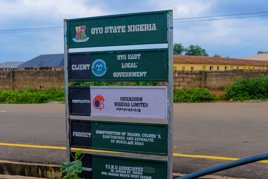 The Reconstruction of the 1.9 km Oba Adeyemi-Mobolaje Road, linking St Francis-Baba Iluoyinbo Road, by Oyo East Local Government Council, taken on 27 July 2026