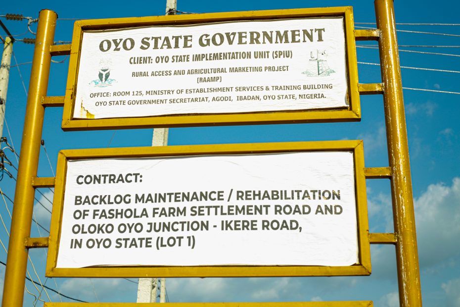 The Rehabilitation of the Fasola Farm Settlement Road (8.43 km) in Oyo West LGA under RAAMP, taken in October 2026